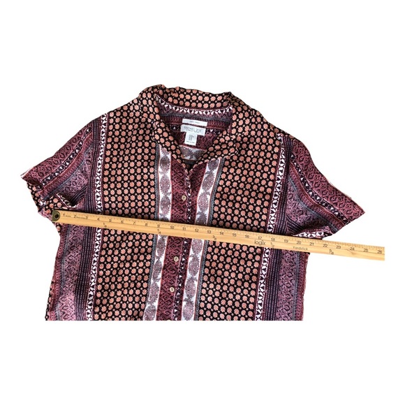 Rachel Zoe Linen Aztec Tribal Print Crop Top‎ Blouse Button Front Size M - Picture 8 of 15